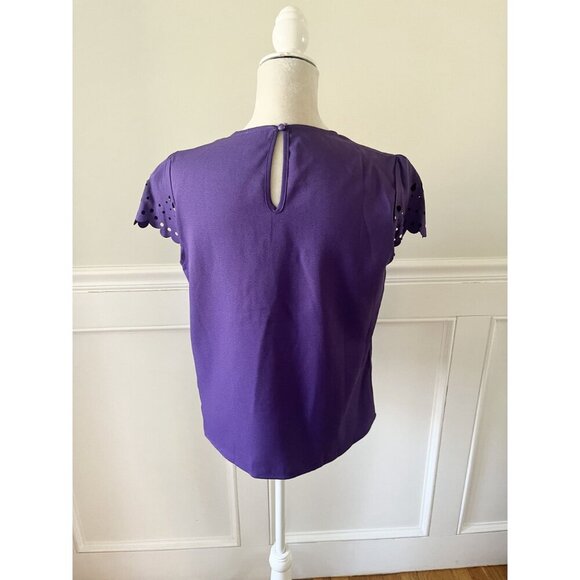 Shein L Purple Laser Cut Sleeve Blouse Pleated Front L - Picture 7 of 13